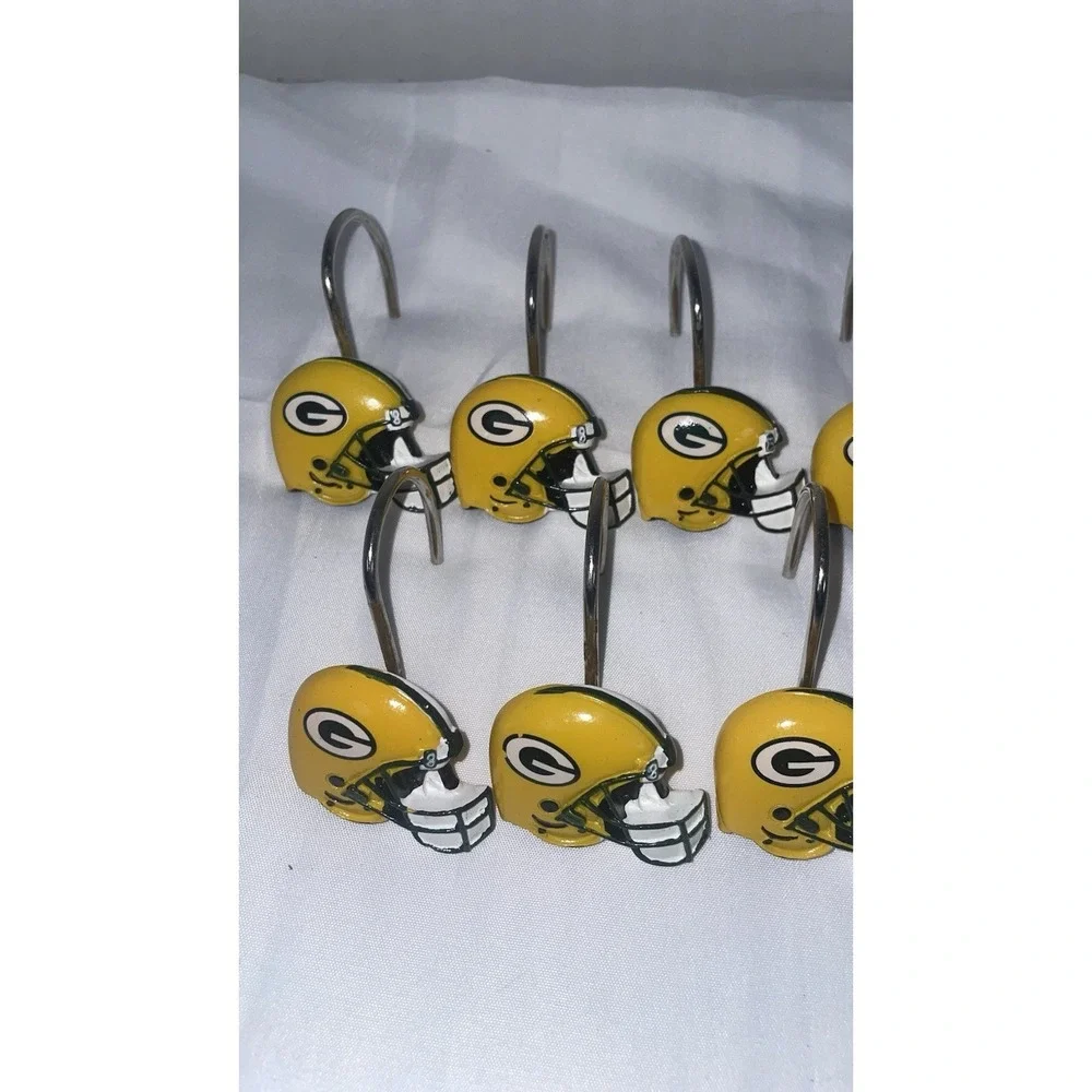 Green Bay Packers NFL Shower Curtain Hooks Set of 10 Yellow Helmet Bathroom